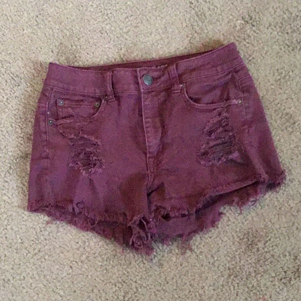American Eagle Grunge Indie Sleaze Burgundy Cut Off Shorts Daisy Dukes Size 4